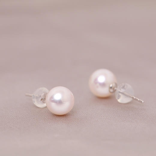 美裕 金18K海水珍珠耳钉 一根针7.5-8mm白 通勤日常佩戴 105900 商品图3