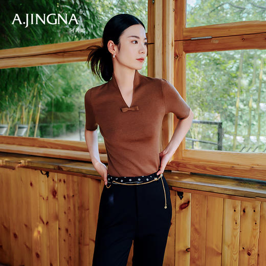 【商场同款】阿菁娜优雅立领小V领毛衫A28Q301112 商品图1