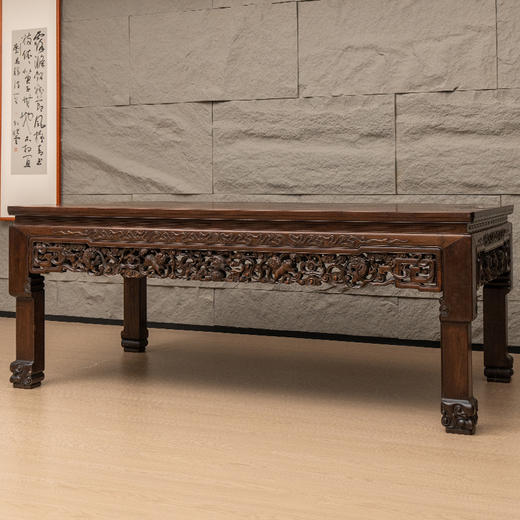 清 红木透雕狮纹大画桌 商品图4