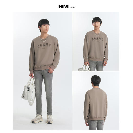 HIM漢崇  复古洗旧破损字母印花休闲长袖圆领套头卫衣2025秋季 商品图3