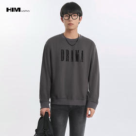HIM漢崇 复古洗烂破损植绒印花休闲长袖圆领套头卫衣 2025秋季