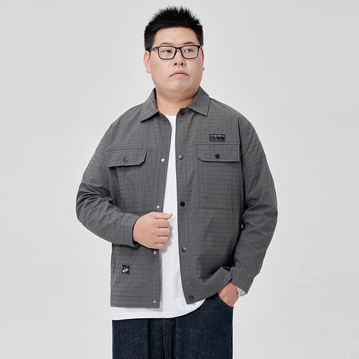 【一口价】【新款DJ】大依优型衬衫翻领外套暗纹提花夹克男宽松加肥加大码男士上衣胖子肥佬休闲Y 商品图0