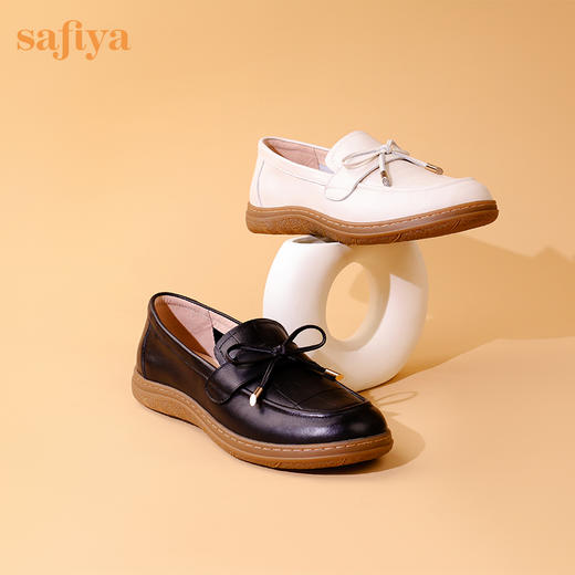 Safiya/索菲娅2023秋新款防滑平底蝴蝶结一脚蹬真皮单鞋 SF33112035 商品图3