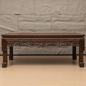 清 红木透雕狮纹大画桌