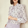 玳莎印花真丝衬衫女春秋款23年可拆卸飘带领荷叶边袖桑蚕丝上衣 DC31307 商品缩略图2