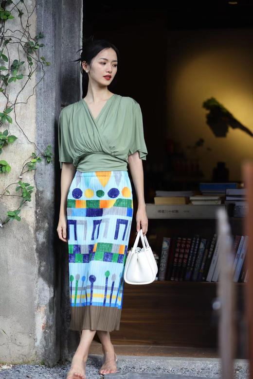 Avann油画设计感褶皱裙 商品图0