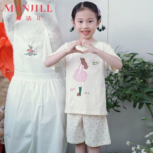【130-140码】【商场同款】熳洁儿 夏季儿童家居服可爱95棉套装短袖短裤23203663 商品图8