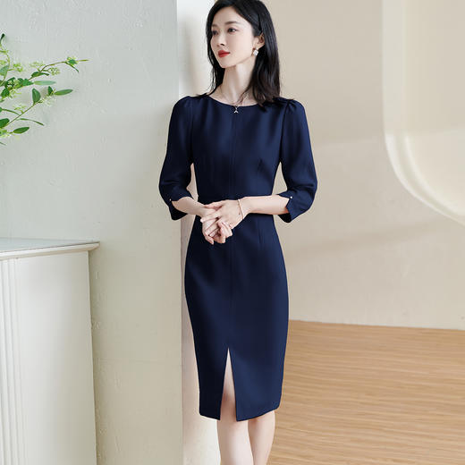 米思阳2026春新款温柔气质中长裙一字领开叉系带显瘦连衣裙2254 商品图4