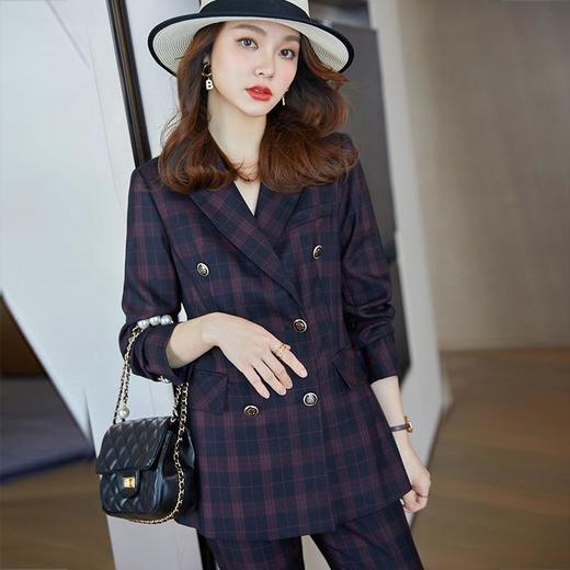 西服套装女2023秋季新款高端大气时尚炸街暗格英伦范西装裤两件套 商品图1
