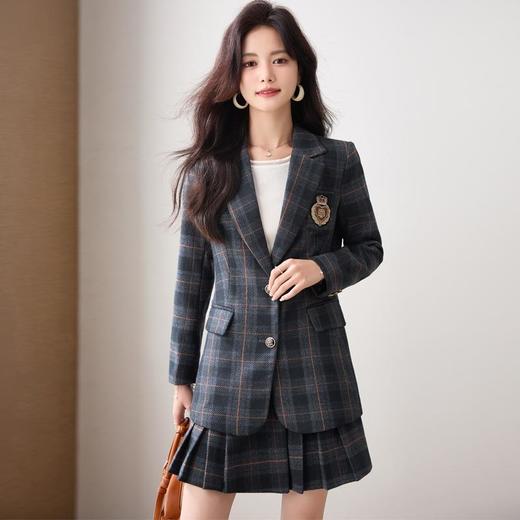 学院风小西装外套女秋季高级感格子JK制服气质小个子休闲短裙套装 商品图3