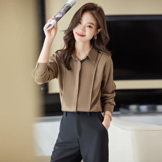 娜璐多气质时尚衬衫女+微叭裤2023早秋新款设计感显瘦仿缎面小衫 商品图1