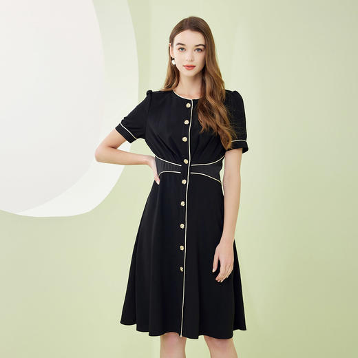 NF866斯尔丽合体收腰撞色大下摆连衣裙 商品图0