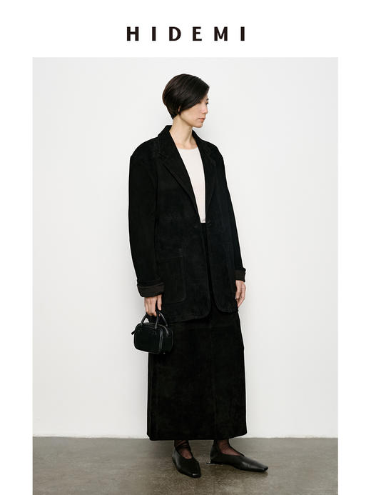 HIDEMI 麂皮大廓形极简西装皮衣皮裙套装 西装/短裙/长裙 商品图11