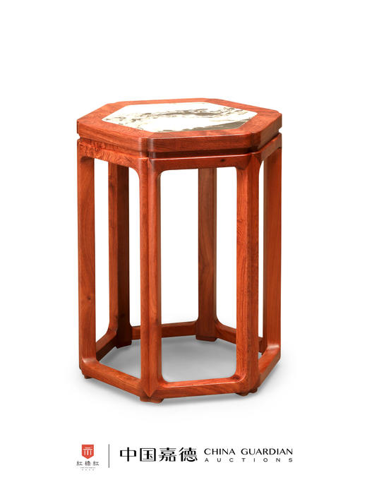 红桥红  家具严选  缅甸花梨（大果紫檀）【48 云石面直腿六角海棠 方凳】 商品图0