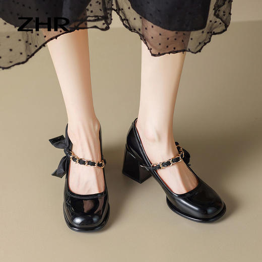 ZHR蝴蝶结玛丽珍小皮鞋百搭夏季鞋子女鞋高跟鞋女不累脚法式单鞋 商品图7