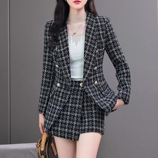 格纹小西服套装女2023秋新款高级感气质名媛小香风两件套通勤外套 商品图1