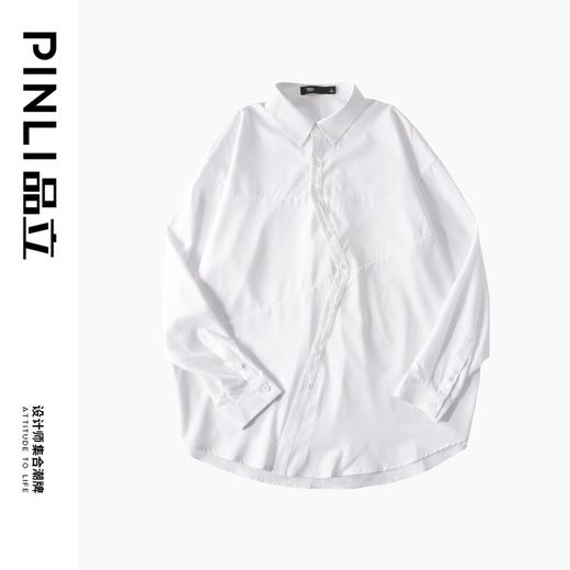 PINLI品立裁魂2023秋季新品宽松长袖衬衫暗黑潮牌休闲衬衣男上衣BC233113023 商品图5