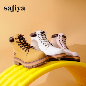 Safiya/索菲娅2023冬季新品 潮流高帮厚底踢不烂户外工装马丁靴大黄靴（绒里）  SF34116042/SF34118042