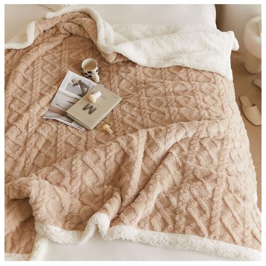 【加厚绒毛！塔芙绒毛毯】秋冬提花毯子，双层加厚，保暖大朵羊羔绒毛毯，简约塔芙绒午睡毯子li 商品图5