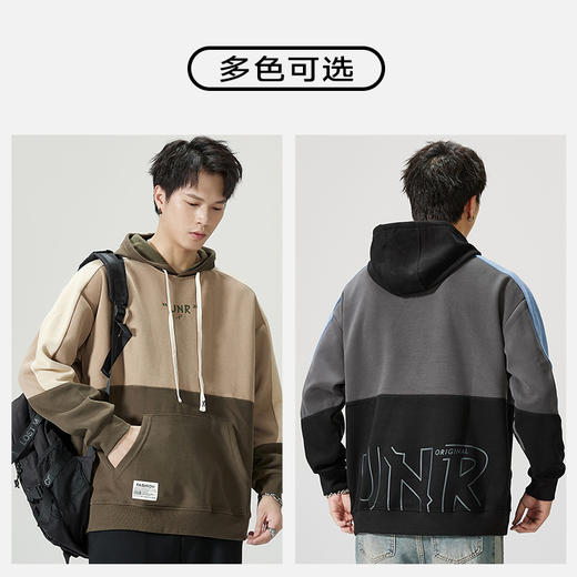 【圈】【重磅】【新款DQ】大依优型大码男装连帽卫衣长袖撞色插肩袖潮胖简约宽松休闲男士打底上衣 商品图3