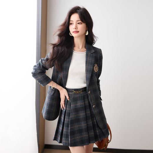学院风小西装外套女秋季高级感格子JK制服气质小个子休闲短裙套装 商品图0