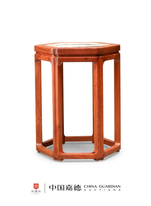 红桥红  家具严选  缅甸花梨（大果紫檀）【48 云石面直腿六角海棠 方凳】 商品图1