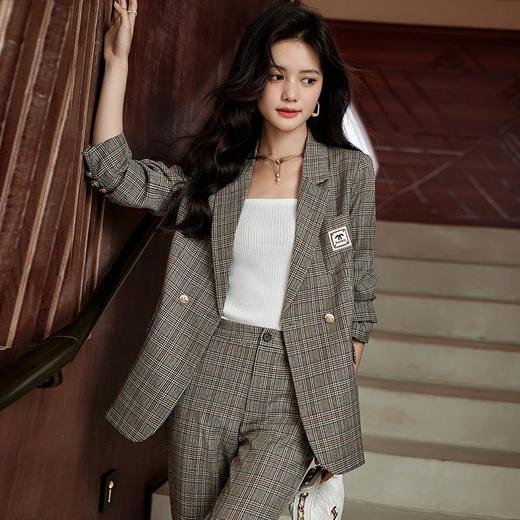 复古格纹小西服+长裤两件套2023御姐炸街独特套装女休闲通勤漂亮 商品图1