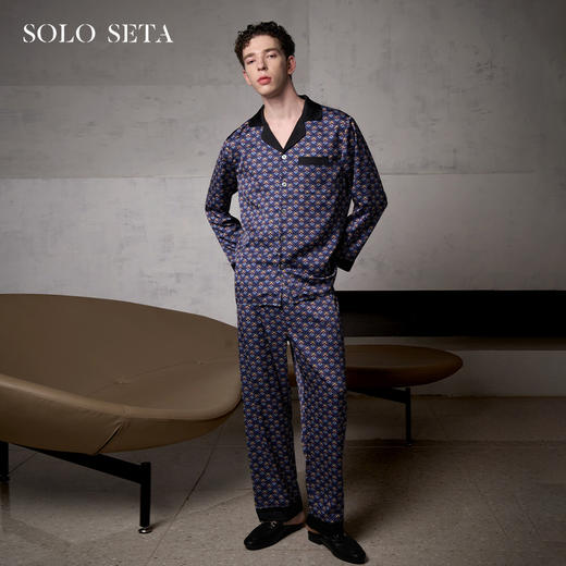 Solo seta22姆米重磅真丝睡衣套装男桑蚕丝家居服两件套秋冬 商品图0