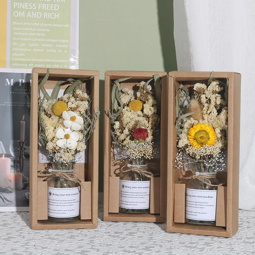 【创意节日礼品！康乃馨干花花束】教师节礼物、母亲节必备。文艺家居玻璃瓶摆件，永不凋谢的干花lish 商品图1