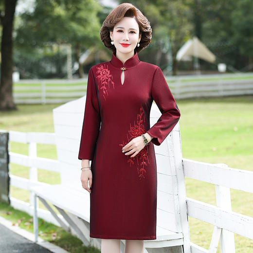 FW 9212妈妈旗袍领连衣裙气质时尚 商品图2