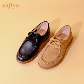 Safiya/索菲娅2023秋新款真皮透气系带百搭防滑袋鼠鞋平底便鞋深口鞋  SF33112032