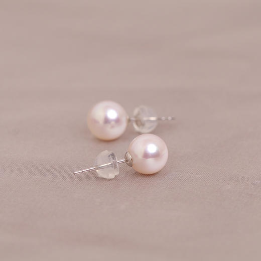 美裕 金18K海水珍珠耳钉 一根针7.5-8mm白 通勤日常佩戴 105900 商品图4