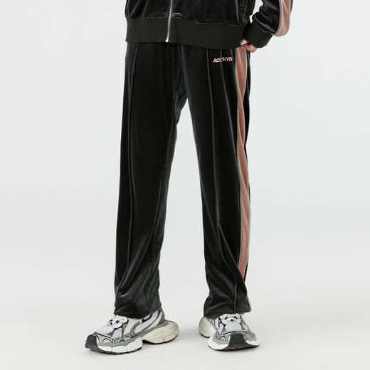 YKYB 秋冬新款丝绒休闲裤潮牌男女条纹拼接撞色裤子宽松直筒长裤 商品图0