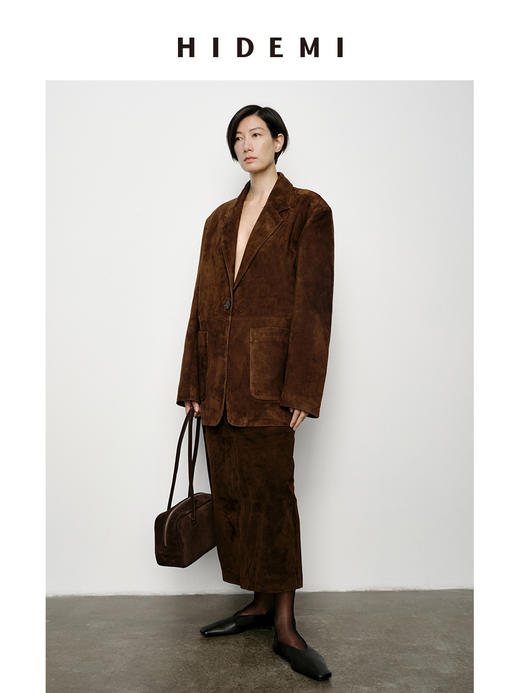 HIDEMI 麂皮大廓形极简西装皮衣皮裙套装 西装/短裙/长裙 商品图9