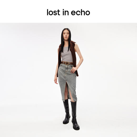 lost in echo设计师品牌侧拉链气质百搭悬浮坡跟圆头修身显瘦长靴 商品图3
