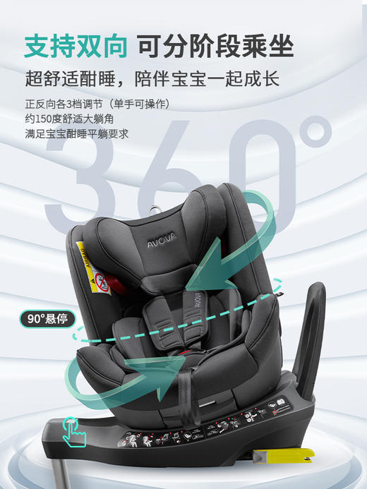 AVOVA德国车载儿童安全座椅汽车用宝宝婴儿0-7岁360度旋转正反向  Swan-fix / 小旋风-fix 商品图1