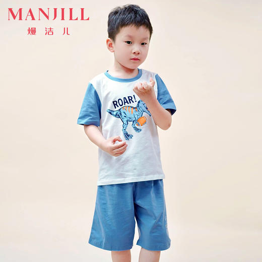 【商场同款】熳洁儿 夏季家居服男童印花棉套装撞色卡通短袖短裤可外穿23203665 商品图0