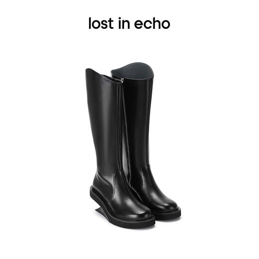 lost in echo设计师品牌侧拉链气质百搭悬浮坡跟圆头修身显瘦长靴 商品图0