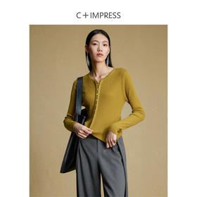 西嘉C+IMPRESS/西嘉知识分子风绵羊毛开衫女时髦双层门襟圆领外搭上衣MY2304065