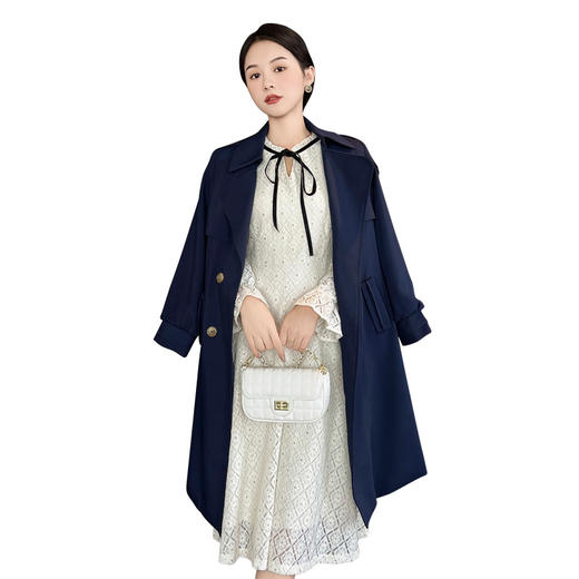 奢姿2024春季新款大码女装胖mm气质翻领灯笼袖通勤减龄风衣外套9933360008 商品图4