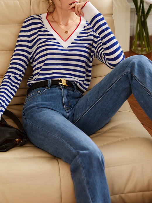 欧芮儿蓝色牛仔裤女春装新款2022高腰显瘦时尚直筒阔腿喇叭裤ins 商品图0