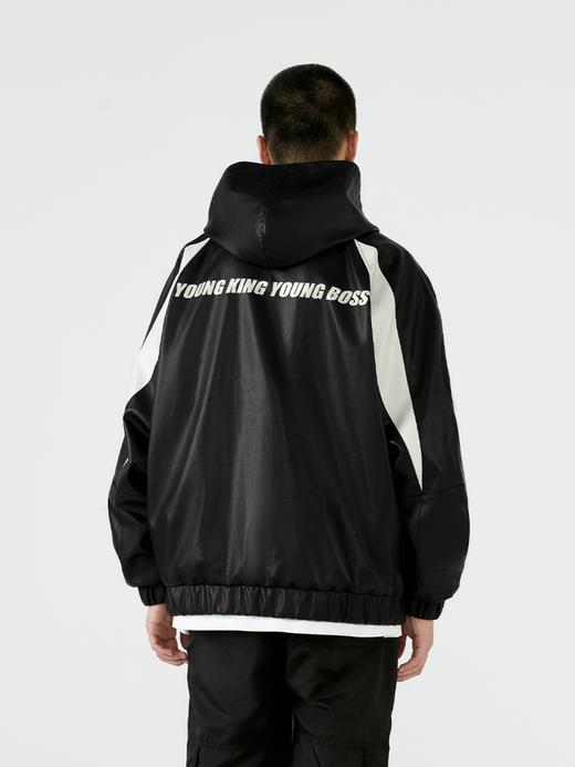 YKYB 黑白拼接撞色连帽夹克潮牌秋季新款上衣美式街头宽松PU外套 商品图2