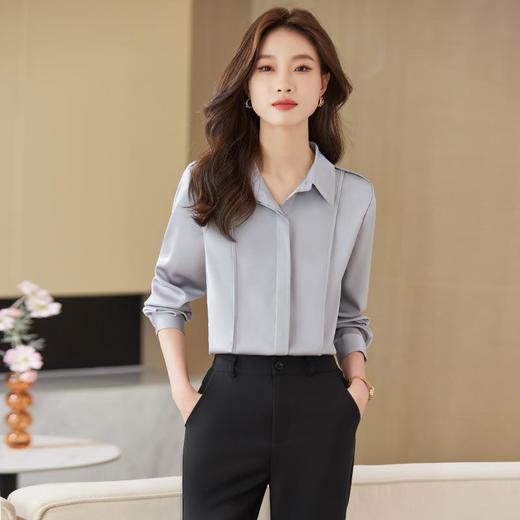 娜璐多气质时尚衬衫女+微叭裤2023早秋新款设计感显瘦仿缎面小衫 商品图0