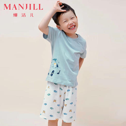 【商场同款】熳洁儿 夏季家居服男童印花棉套装撞色卡通短袖短裤可外穿23203665 商品图1