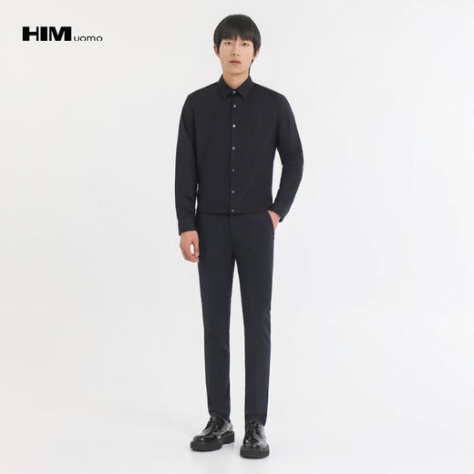 HIM漢崇 商务正装上班长袖衬衣简约字母刺绣通勤衬衫男 2025秋季 商品图1