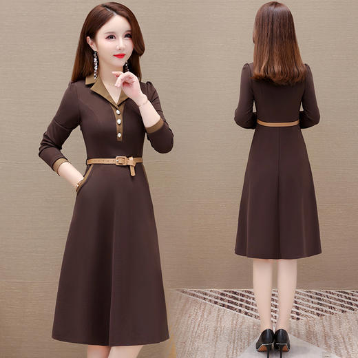 时尚气质连衣裙，腰带裙中长款西装领长袖A字裙QYM-XY-23LQ02-Y 商品图2