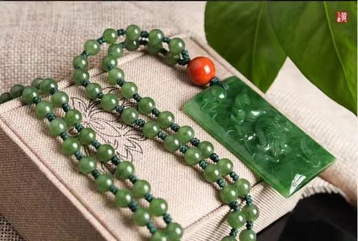 和田碧玉 【仙鹤】吊坠   配碧玉珠链 商品图3