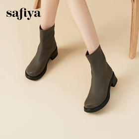 Safiya/索菲娅2023冬季新款 英伦圆头粗跟百搭弹力瘦瘦靴短靴 SF34116003/SF34118003