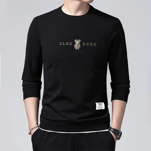 纯棉【新款DX】大依优型大码圆领印花卫衣长袖加肥加大休闲运动上衣男打底衫胖子300斤Y 商品图0