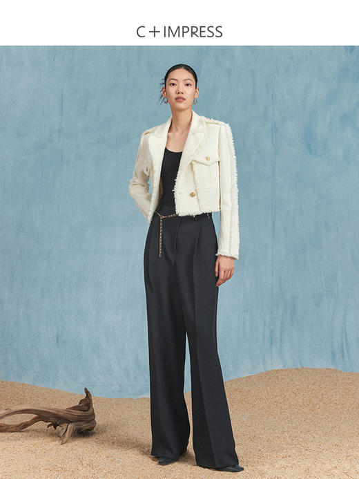 西嘉西嘉短款白色小香风外套女名媛气质小个子秋季翻领流苏拉毛粗花呢WT2303006 商品图2